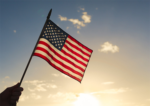 Hand holding an American flag