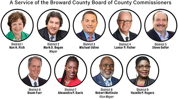 photos of commissioners and text reads: A Service of the Broward County Board of County Commissioners